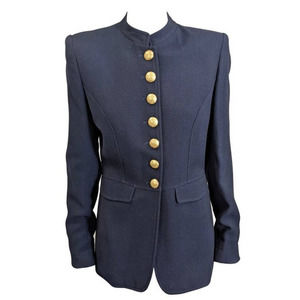 Ralph Lauren Military Style Jacket 6 Navy Blue Gold Single Breast Button Front